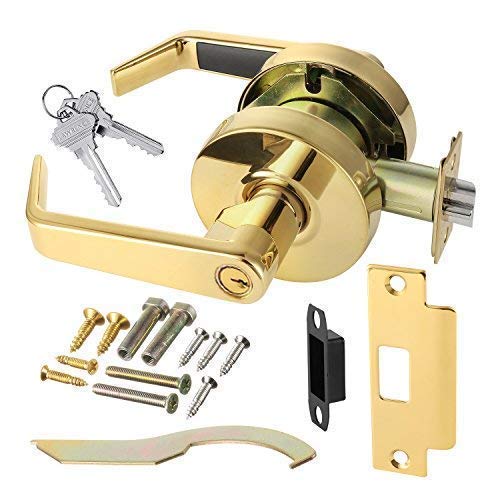 Lawrence Commercial Lever Door Lock - Heavy Duty Locking Commercial Door Handle Keyed Entry, Grade 2 Door Handle with Lock and Key - Polished Brass, Classroom Function Embassy Series - color: Polished Brass (US3), size: Classroom (Exterior Locked/Unlocked