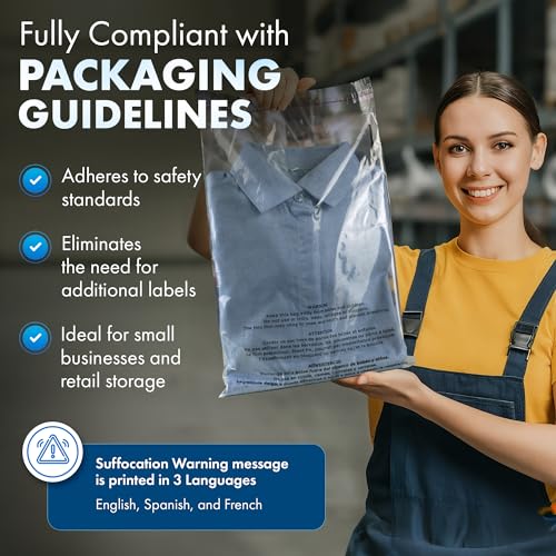 1000 Count 10x13 Clear Poly Bags with Suffocation Warning, 1.5 Mil - size: 1000 Pack