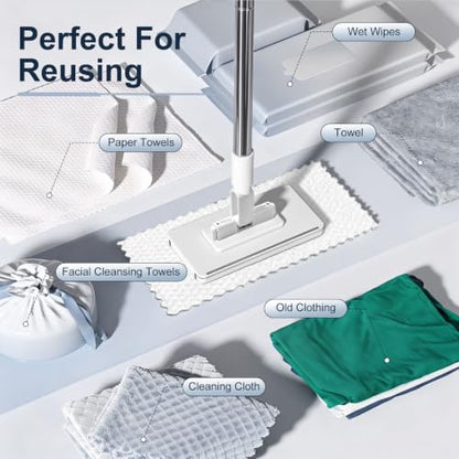 Masthome Snap Grip Mini Mop with Built-in Squeegee,30" Hands Free Clamp Mop - color: White Mini