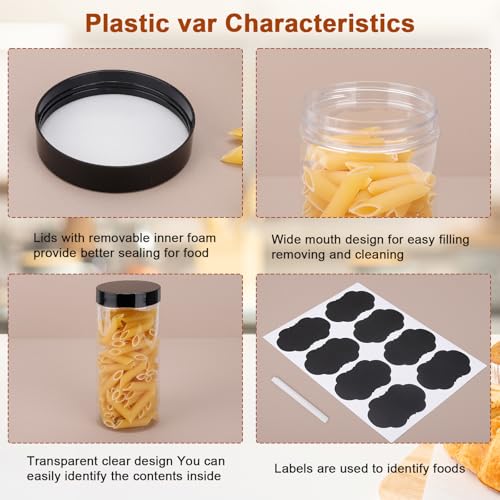 Plastic Jars with Lids,OBKJJ 34 PCS 16 OZ Large Capacity Clear Storage Containers with Leakproof Lids Reusable Empty Storage Container for Dry Food Spice Candy Cookie Household and Kitchen Organizing