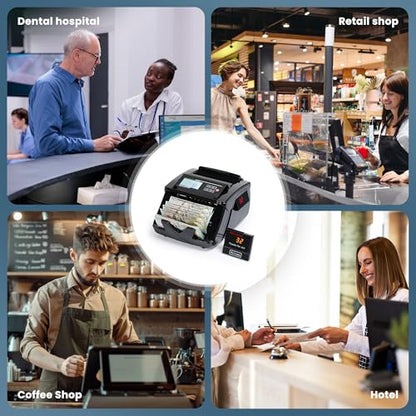BODIOO Professional Money Counter Machine with UV/MG/IR/DD Detection, High-Speed 1000 Bills per Minute, USD and EUR Support, External LCD Display,Black