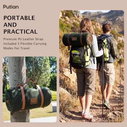 PuTian 100% Wool Blanket - Camping Outdoor Blanket, 63"×87", Green - color: Green, size: 63" × 87"