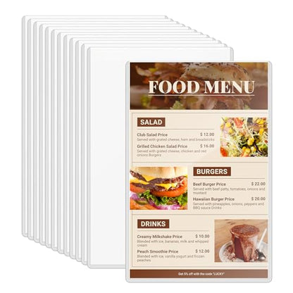 Klmnop Rigid Menu Covers 8.5" x 14", 12 Pack, 2 View Clear Menu Holder