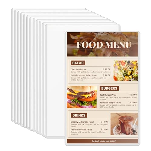 Klmnop Rigid Menu Covers 8.5" x 14", 12 Pack, 2 View Clear Menu Holder