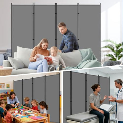 AKTOP 4 Panel Room Divider, 88" W x 6FT Fabric Folding Privacy Screen, Grey - color: Grey