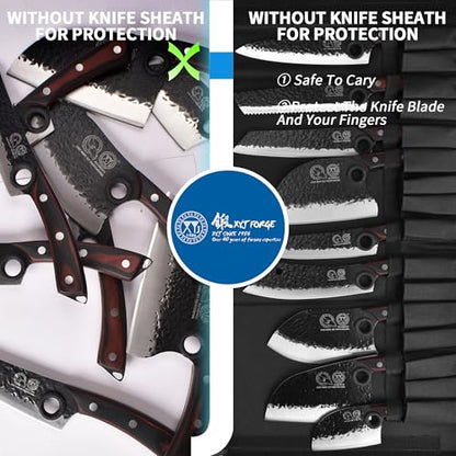 XYJ Professional Serbian Chef Knife Set with Roll Bag - color: Coffee