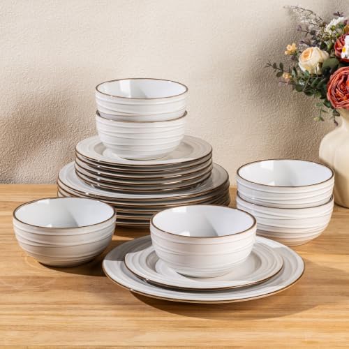 GBHOME Ceramic Dinnerware Sets of 6,18 pcs Plates and Bowls Sets Dishes - color: Pearl White-Wave, size: Service for 6 (18 pcs)