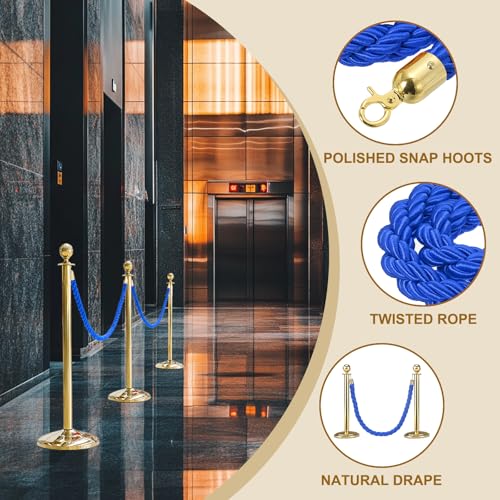 MECCANIXITY Twisted Stanchion Rope 6.6 Ft/2 M, Barrier Rope Twisted Post Ropes with Snap Hooks for Posts Stands Queue Divider Crowd Control, Blue Golden - color: Blue Golden, size: 6.6 Ft