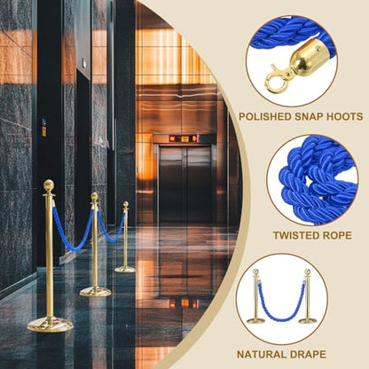 MECCANIXITY Twisted Stanchion Rope 6.6 Ft/2 M, Barrier Rope Twisted Post Ropes with Snap Hooks for Posts Stands Queue Divider Crowd Control, Blue Golden - color: Blue Golden, size: 6.6 Ft