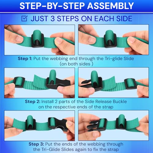 TECEUM 1" Nylon Strap Kit with Buckles, Turqouise 6 yards Repair Set - color: Turqouise, size: 1" - 6 yards, style: 6 Buckle - 12 Slides - 6 D-rind