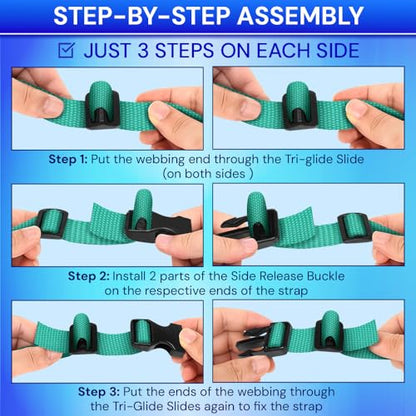 TECEUM 1" Nylon Strap Kit with Buckles, Turqouise 6 yards Repair Set - color: Turqouise, size: 1" - 6 yards, style: 6 Buckle - 12 Slides - 6 D-rind