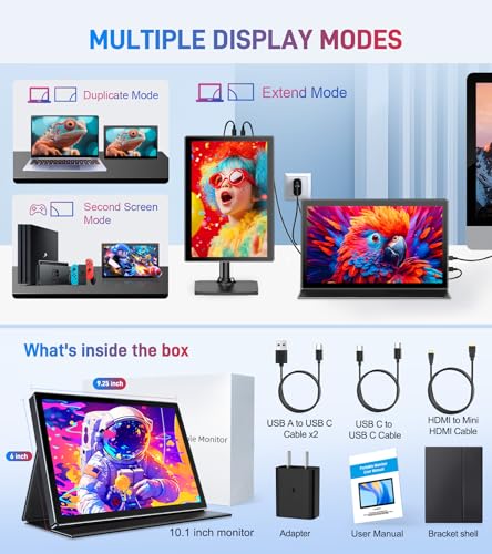 10.1 Portable Touchscreen Monitor,HDMI USB-C for Travel Mac (dark black) - color: dark black