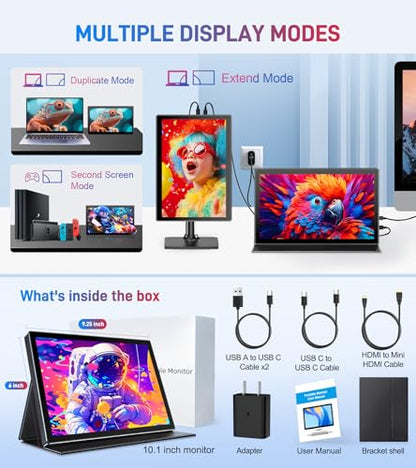 10.1 Portable Touchscreen Monitor,HDMI USB-C for Travel Mac (dark black) - color: dark black