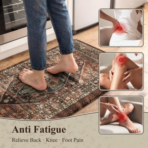KIMODE Kitchen Mats for Floor Cushioned Anti Fatigue,Rugs for Kitchen Floor - color: Brick, size: 17.3" x 47 "+ 17.3" x 29 "--0.47 inches