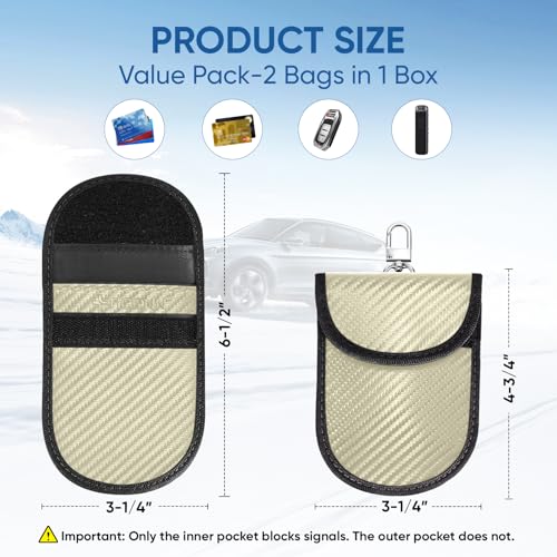 TICONN 2PK Faraday Bag for Car Key Fob, Anti-Theft NFC RFID Blocking Pouch - color: Beige, size: Small