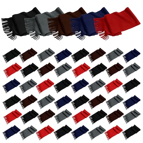 48 Pack Winter Scarves, Warm Winter Fleece Scarf Bulk Wholesale Donation Unisex Men Women - color: Assorted Colors
