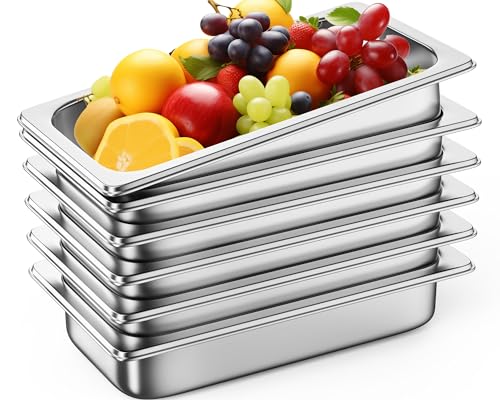 ZeroPone 6 Pack Hotel Pans 1/3 Size 2.5" Deep Steam Table Pan - color: 2.5 INCH, size: 1/3 SIZE