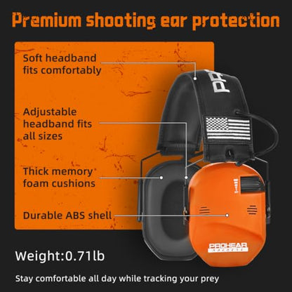 PROHEAR 022 Electronic Ear Protection for Shooting & Hunting - 29dB SNR Noise Reduction, 4 Omnidirectional Microphones - color: Electronic Ear Protection-orange