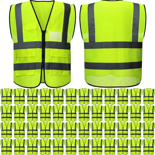 JaGely 50 Pack Reflective Safety Vests with Pockets