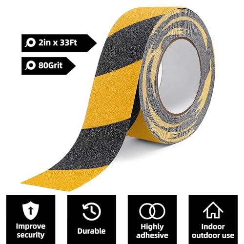 Reniteco 2" x33Ft Anti Slip Tape Yellow/Black Warning 1PC - color: 05-Yellow&Black, size: 2in x 33Ft
