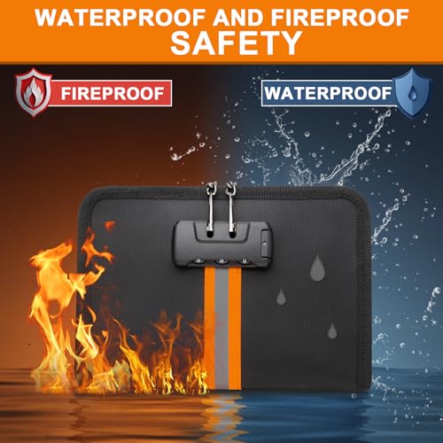 Fireproof Money Bag,Money Bag with Lock and Zipper,Safe Fireproof Waterproof,Suitable for Cash, Mobile Phones, Keys, Credit Cards - size: 8*1.1*5 inches