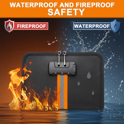 Fireproof Money Bag,Money Bag with Lock and Zipper,Safe Fireproof Waterproof,Suitable for Cash, Mobile Phones, Keys, Credit Cards - size: 8*1.1*5 inches