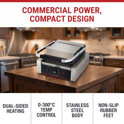 Commercial Panini Press With Grooved Grill Sandwich Maker Machine Electric Contact Grill Single (Single Grooved Top&Bottom) - style: Single Grooved Top&Bottom