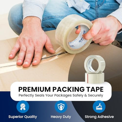 Lifetime Supplies 36 Rolls [Upgraded] Clear Premium Packing Tape, 65 Yards, 2.2 mil, Heavy Duty Packaging Tape for Shipping, Moving, Sealing - Stronger & Thicker