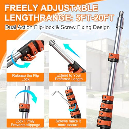 22FT Reach Duster Kit, Dual Lock for Ceiling Fan & Window Cleaning - size: 3-16FT
