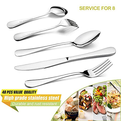 HaWare 48 Pieces Silverware Set with Serving Utensils - size: 48 Pieces