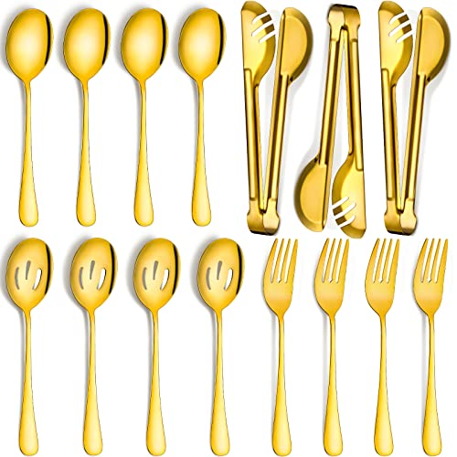 Patelai 15 Pieces Gold Serving Utensil Set, Stainless Steel Buffet - color: Gold