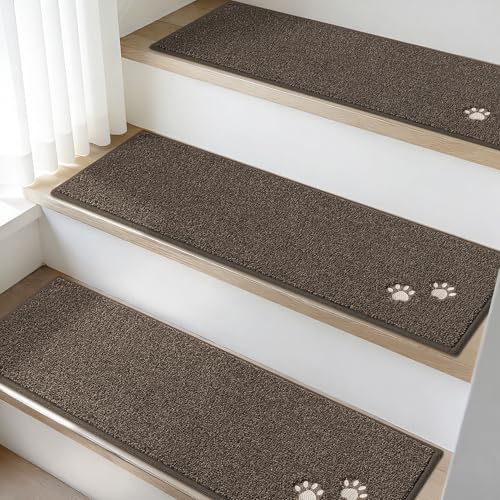 BEQHAUSE Stair Treads Non Slip for Wooden Steps 28" x 9", 15pcs, Brown - color: Brown - Dog Paws, size: 28 in X 9 in (15 Pieces)
