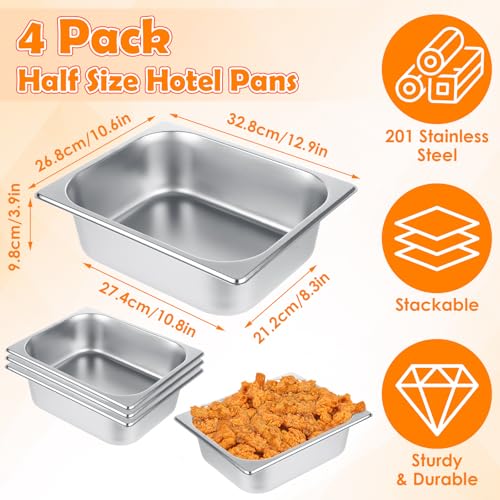 QTLCOHD 4 Pack 1/2 Half Size Hotel Pan with Lids - size: 4 inch+Lids