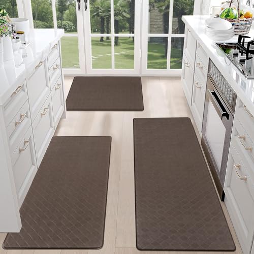 HEBE Anti Fatigue Kitchen Rugs Set of 3, Cushioned Kitchen Mats for Floor - color: Brown