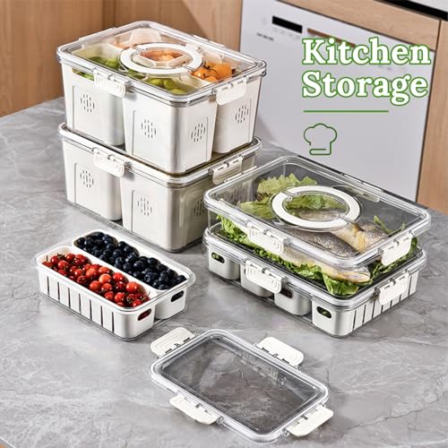 Fruit Storage Containers for Fridge with Lid and Handle, Veggie Tray Bins - color: High-4 Colanders