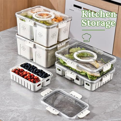 Fruit Storage Containers for Fridge with Lid and Handle, Veggie Tray Bins - color: High-4 Colanders