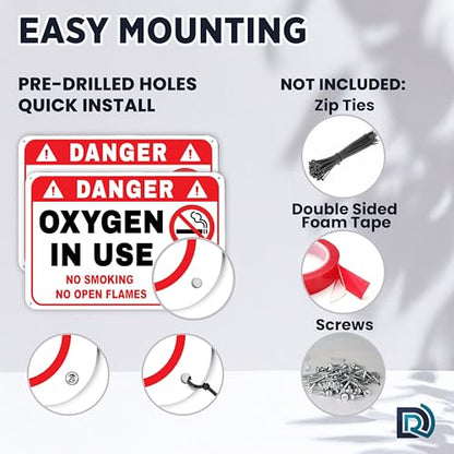 Oxygen in Use Signs, 10x7 Reflective Aluminum, No Smoking, 2 Pack