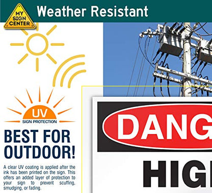 Danger High Voltage Sign, (4 Pack) Mil Vinyl Decal Stickers USA Made by My - size: (4 Pack) 10" x 7"