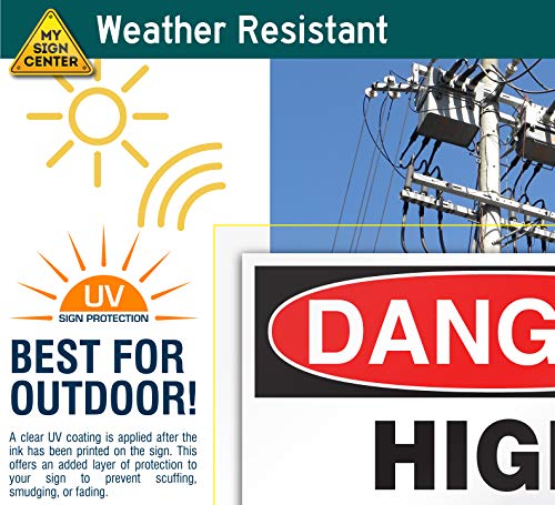 Danger High Voltage Sign, (4 Pack) Mil Vinyl Decal Stickers USA Made by My - size: (4 Pack) 10" x 7"