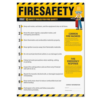 Workplace Fire Safety Poster – OSHA Fire Prevention Rules Chart, 10 Fire Safety Guidelines, Waterproof, Tear-Resistant Emergency Response Sign - size: Fire Safety