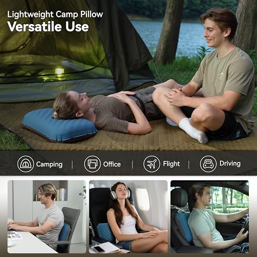 MARCHWAY Lightweight Compact Inflatable Camping Pillow with Soft Foam Top - color: Blue