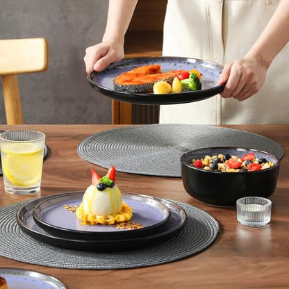 vancasso Plates and Bowls Sets, 24 Pieces Stoneware Dinnerware Sets for 8, Kitchen Dish Set Mircowave and Dishwasher Safe Ceramic Dishware, Purple, Series AMBER - color: Light Purple