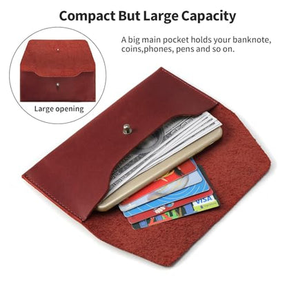 Ringsun Leather Money Cash Envelopes Wallet for Men, Money Bag Pouch Reusable Budget Envelope Wallet, Retro Clutch Wallet, Red - color: Red