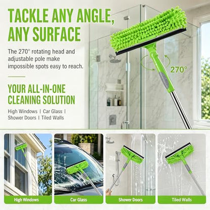 2-in-1 Window Cleaner Tool, 68'' Squeegee for Window Cleaning - color: Green
