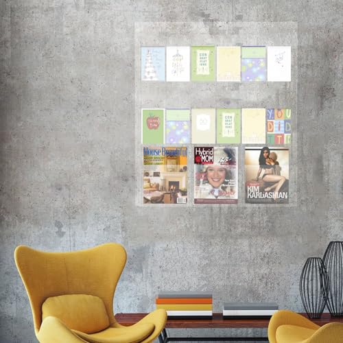Acrylic Brochure Holder Wall Mount – 3 Magazine Racks & 12 Trifold Pamphlet Holders, Clear Literature Organizer for Office, Home, School, Clinic, Retail - Wall Mounted Flyer Display Rack, Transparent