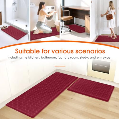 TranquilRelax 2-Piece Kitchen Mats, Cushioned Non-Slip Floor Mats, Burgundy - color: Burgundy, size: 2-Piece | 30"+47" | Standard