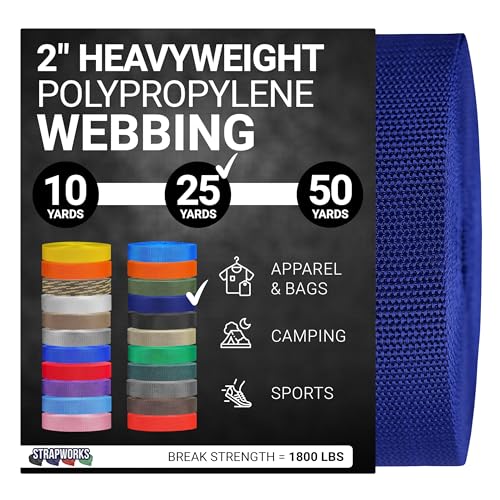 Strapworks Heavyweight Polypropylene Webbing - Heavy Duty Poly Strapping for Outdoor DIY Gear Repair, 2 Inch x 25 Yards - Navy Blue - color: Navy Blue, size: 2" x 25 yard
