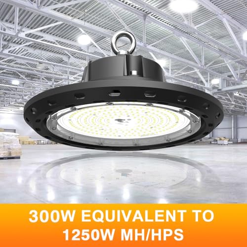 LED High Bay Lights 4-Pack, 300W UFO Shop Light - size: 300W4P-Dimmable