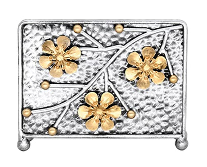 OwlGift Sakura Napkin Holder, Cherry Blossom Design Metal Freestanding Tissue Dispenser Organizer Iron Tabletop Paper Napkin Holder Stand for Home Kitchen Restaurant Picnic Party, Silver - color: V Silver