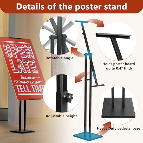 Heavy Duty Sign Stand, Floor Poster Board Stand, Adjustable Metal Sign Holder Height Up to 60 Inches and 180° Rotation Display Standing Pedestal for Board & Foam (Black-2PC)